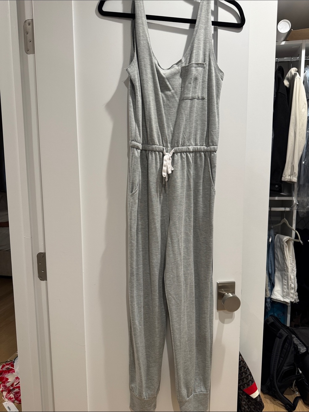 Light Gray Sleeveless Women's Jumpsuit with Drawstring Waist
